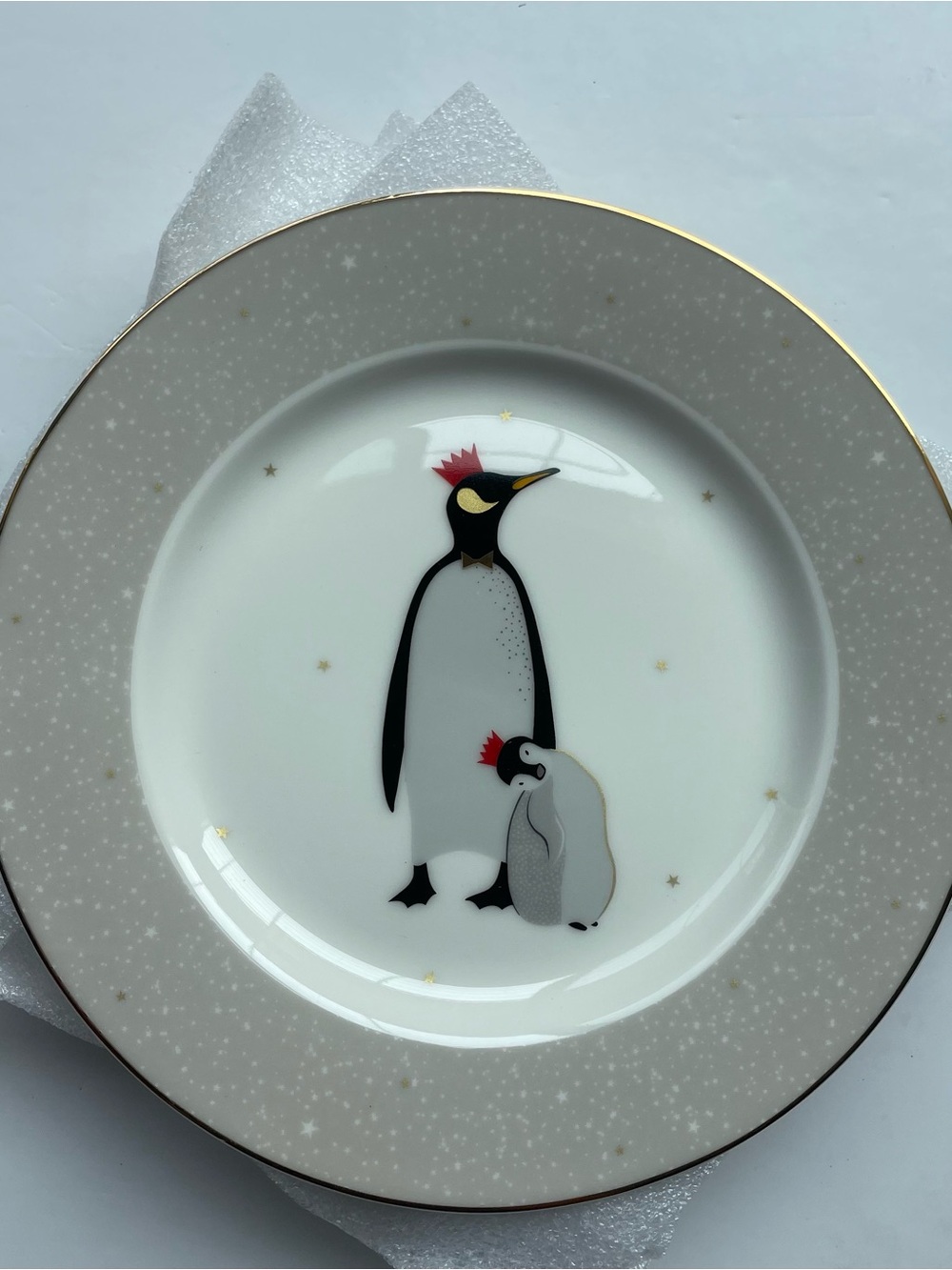 Sara Miller Portmeirion Penguin Cake Plates Set of 4 8" Rimmed Salad Holiday